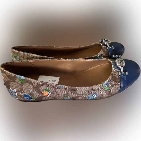Coach Women's Floral Flats - Blue and Brown - Picture 3 of 6